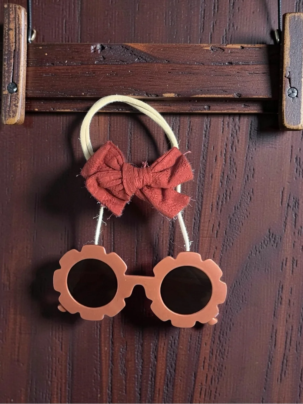 Toddler Girls Terracotta /Rust Flower Sunglasses & Matching Bow Headband Set